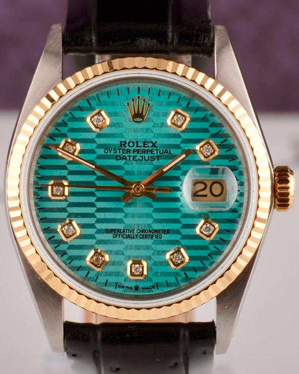 Rolex Datejust 36MM Aftermarket Turquoise Dial Aftermarket Leather Strap (16013)