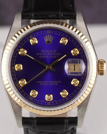 Rolex Datejust 36MM Aftermarket Blue Dial Aftermarket Leather Strap (16013)