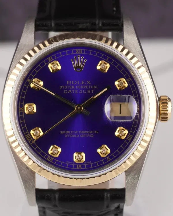 Rolex Datejust 36MM Aftermarket Blue Dial Aftermarket Leather Strap (16013)