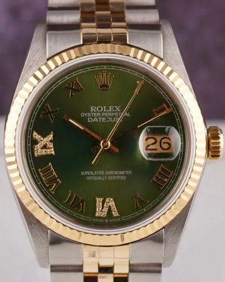 Rolex Datejust 36MM Aftermarket Green Dial Aftermarket Two-Tone Bracelet (16013)