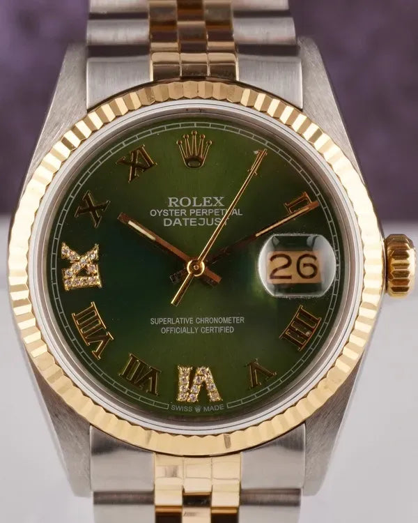 Rolex Datejust 36MM Aftermarket Green Dial Aftermarket Two-Tone Bracelet (16013)