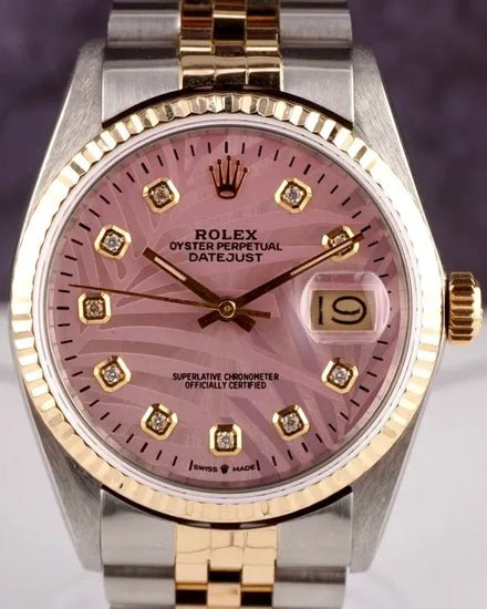 Rolex Datejust 36MM Aftermarket Pink "Palm Motif" Dial Aftermarket Two-Tone Bracelet (16013)