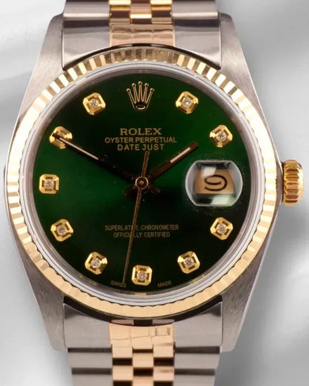 Rolex Datejust 36MM Aftermarket Green Dial Aftermarket Two-Tone Bracelet (16013)