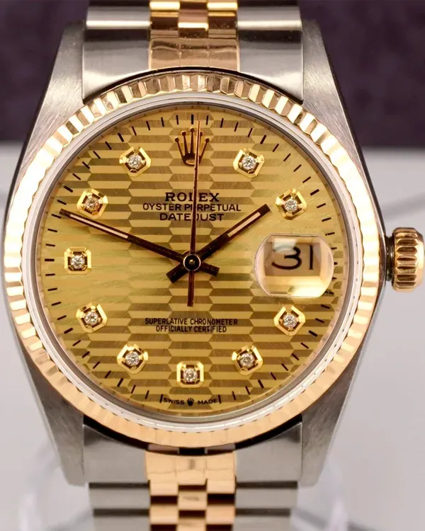 Rolex Datejust 36MM Aftermarket Champagne "Fluted Motif" Dial Aftermarket Two-Tone Jubilee Bracelet (16013)