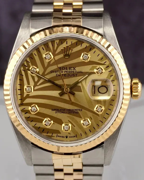 Rolex Datejust 36MM Aftermarket Champagne "Palm Motif" Dial Aftermarket Two-Tone Bracelet (16013)