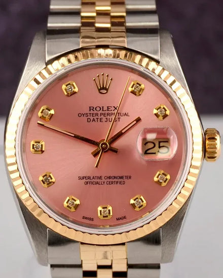Rolex Datejust 36MM Aftermarket Pink Dial Aftermarket Two-Tone Bracelet (16013)