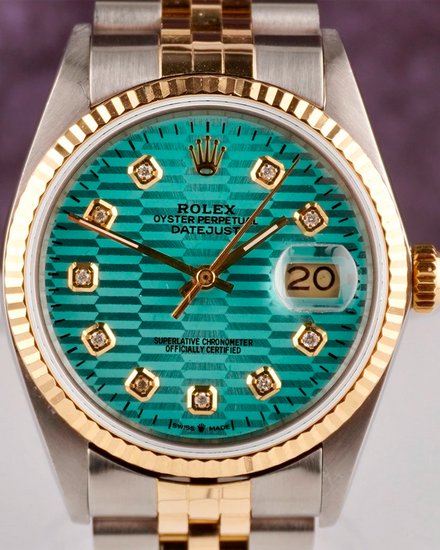 Rolex Datejust 36MM Aftermarket Turquoise "Fluted Motif" Dial Aftermarket Two-Tone Bracelet (16013)