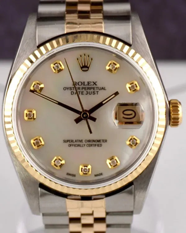 Rolex Datejust 36MM Aftermarket Mother of Pearl Dial Aftermarket Two-Tone Bracelet (16013)