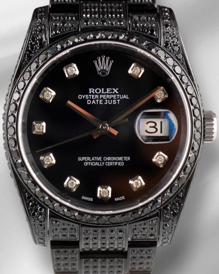 Rolex Datejust 36MM Aftermarket Black Dial Aftermarket Diamonds Oyster Bracelet (116200)