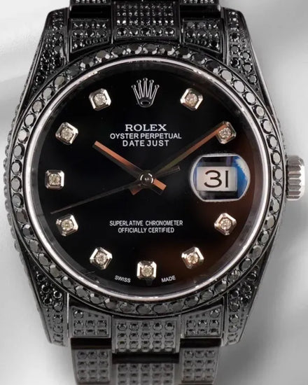 Rolex Datejust 36MM Aftermarket Black Dial Aftermarket Diamonds Oyster Bracelet (116200)