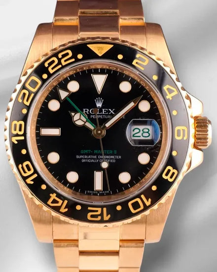 Rolex GMT-Master II 40MM Black Dial Yellow Gold Oyster Bracelet (116718)