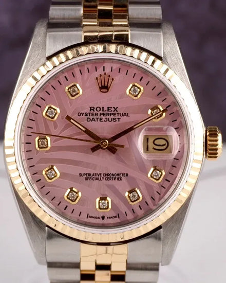 Rolex Datejust 36MM Aftermarket Pink "Palm Motif" Dial Two-Tone Jubilee Bracelet (16013)