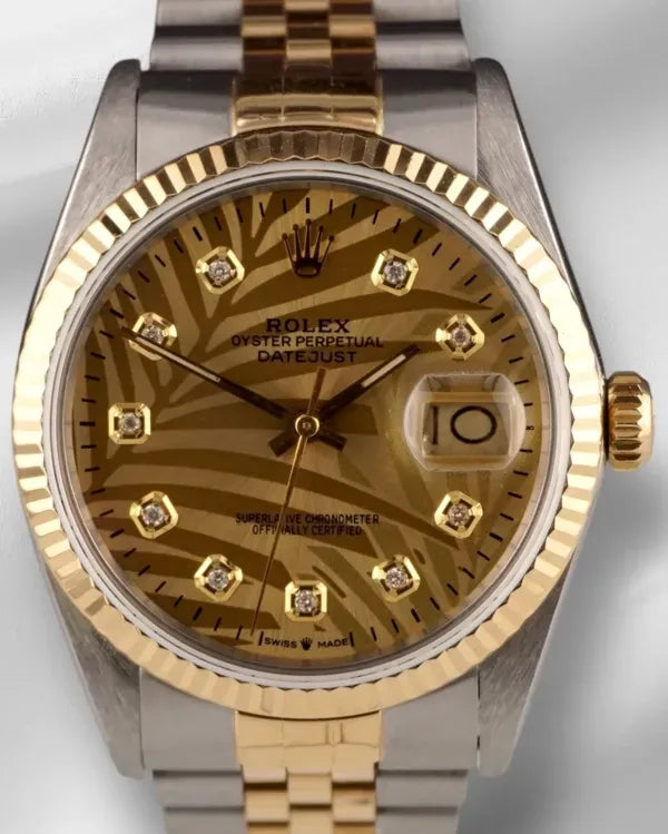Rolex Datejust 36MM Aftermarket Champagne "Palm Motif" Dial Two-Tone Jubilee Bracelet (16013)