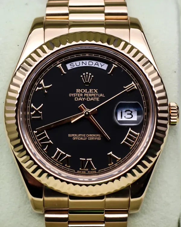 Rolex Day-Date 41MM Black Dial Yellow Gold President Bracelet (218238)