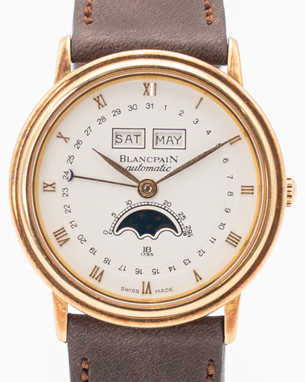Blancpain Villeret Moonphase 34MM White Dial Leather Strap (6553-1418-A55)