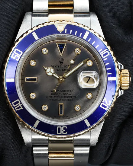 Rolex Submariner Date "Bluesy" 40MM Silver "Serti" Dial Two-Tone Oyster Bracelet (16613)