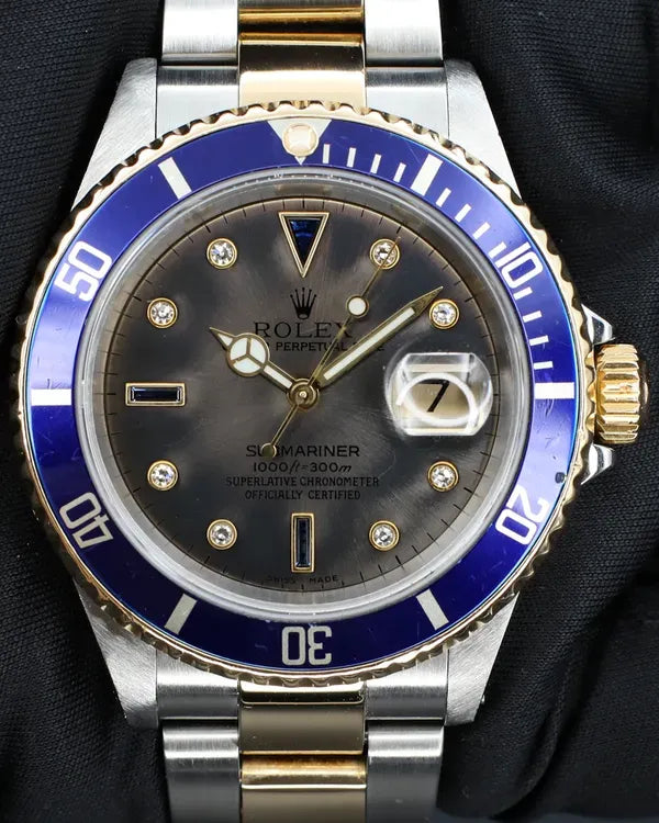 Rolex Submariner Date "Bluesy" 40MM Silver "Serti" Dial Two-Tone Oyster Bracelet (16613)
