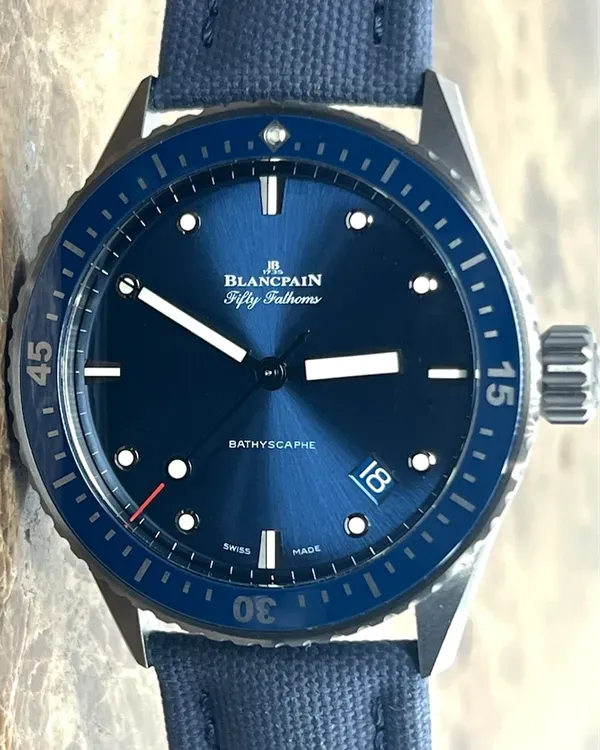 Blancpain Fifty Fathoms Bathyscaphe 43MM Blue Dial Textile Strap (5000-0240-O52A)