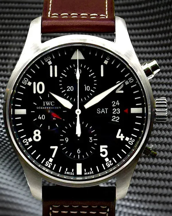 IWC Schaffhausen Pilot Chronograph 43MM Black Dial Leather Strap (IW377701)