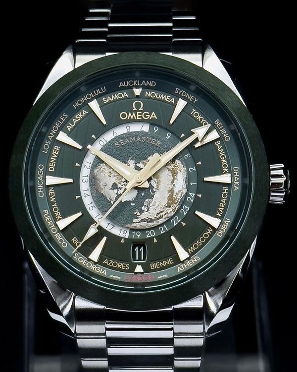 2023 Omega Seamaster Aqua Terra 150M GMT Worldtimer 43MM Green Dial Steel Bracelet (220.30.43.22.10.001)