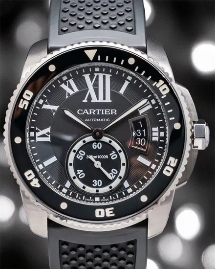 Cartier Calibre de Cartier Diver 42MM Black Dial Rubber Strap (W7100056)