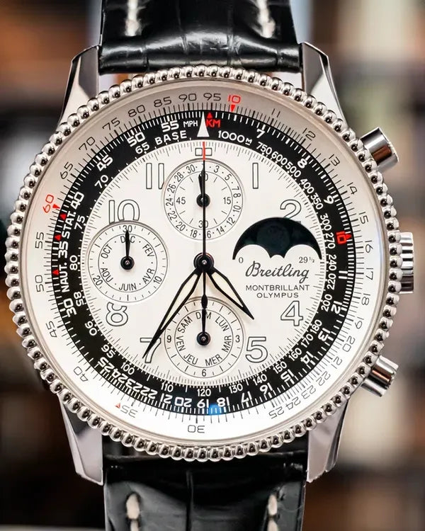 2010 Breitling Montbrillant Olympus Silver 1461 42MM White Dial Leather Strap (A1935012/G592)