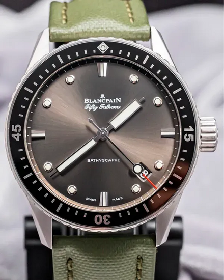 2019 Blancpain Fifty Fathoms Bathyscaphe 43MM Grey Dial Textile Strap (5000-1110-B52A)