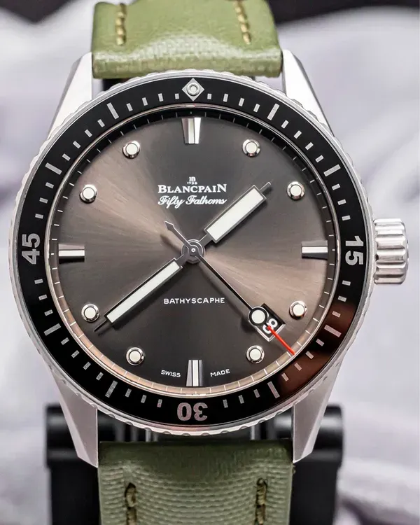 2019 Blancpain Fifty Fathoms Bathyscaphe 43MM Grey Dial Textile Strap (5000-1110-B52A)