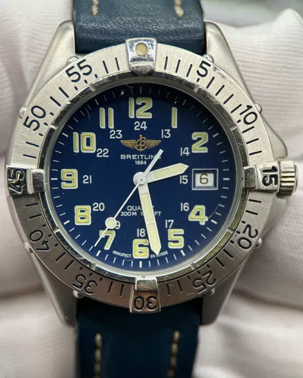 No Reserve - Breitling Colt 38MM Quartz Blue Dial Leather Strap (A57035)
