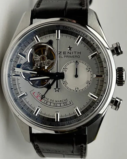 Zenith El Primero Chronomaster Open Heart 42MM Silver Dial Leather Strap (03.2080.4021)