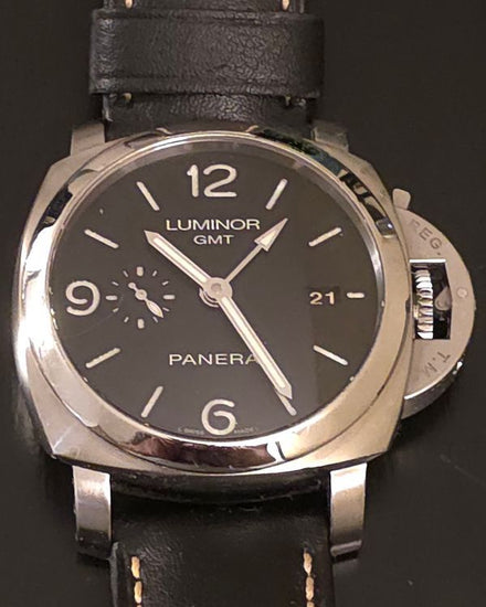 Panerai Luminor 1950 3 Days GMT 44MM Black Dial Leather Strap (PAM00320)