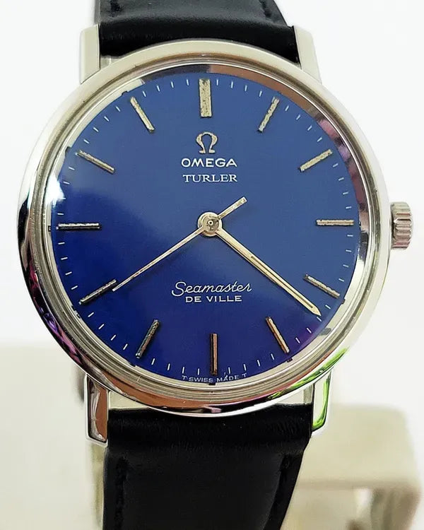 Omega Seamaster DeVille 34MM Blue "Turler" Dial Aftermarket Leather Strap (14735-1SC)