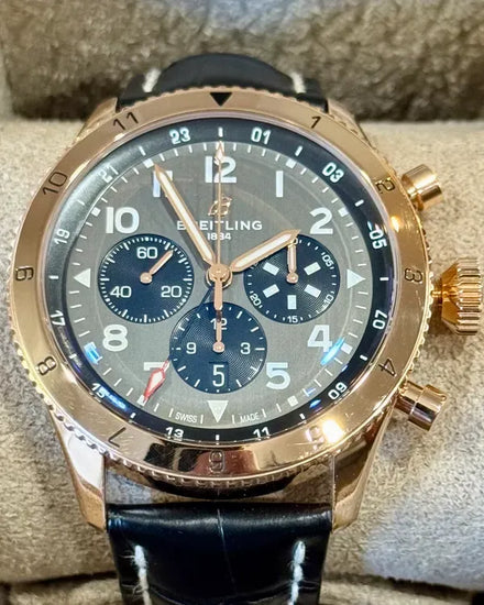 2025 Breitling Super Avi B04 Chronograph GMT P-51 Mustang 46MM Grey Dial Leather Strap (RB04451A1B1X1)