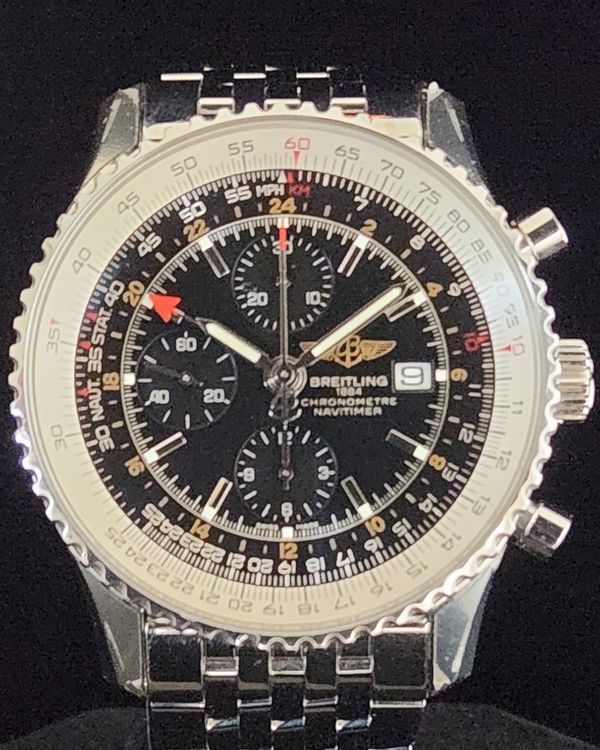 Breitling Navitimer GMT 46MM Black Dial Steel Bracelet (A24322)