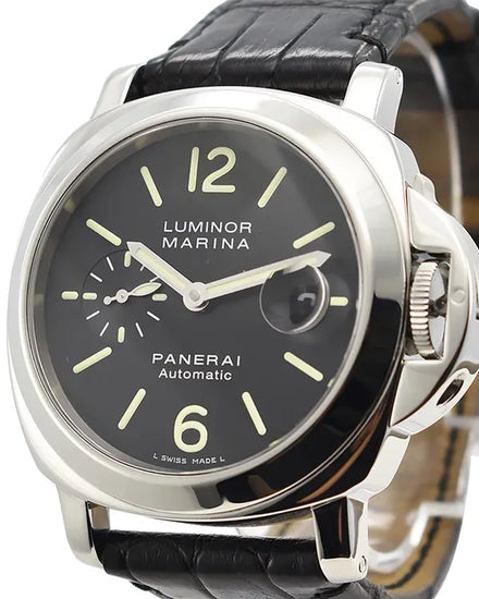 Panerai Luminor Marina Acciaio 44MM Black Dial Leather Strap (PAM00104)
