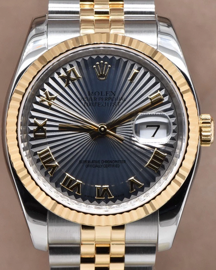2004 (F Serial) Rolex Datejust 36MM Slate "Sunbeam" Dial Two-Tone Jubilee Bracelet (116233)
