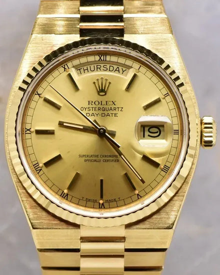 Rolex Day-Date Oysterquartz 36MM Quartz Champagne Dial Yellow Gold Bracelet (19018)