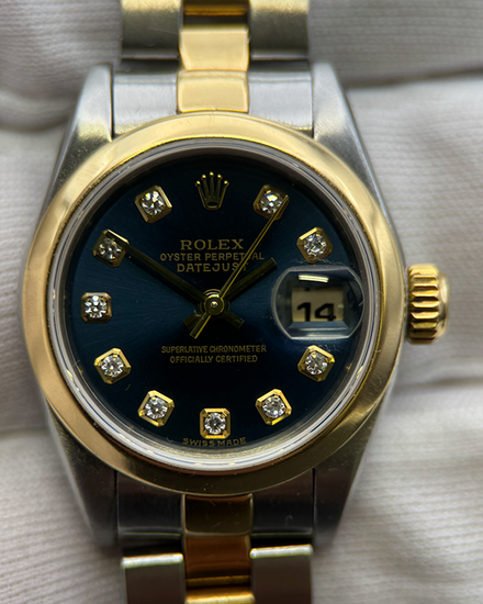 1996 (T Serial) Rolex Lady-Datejust 26MM Aftermarket Blue Dial Two-Tone Oyster Bracelet (69163)