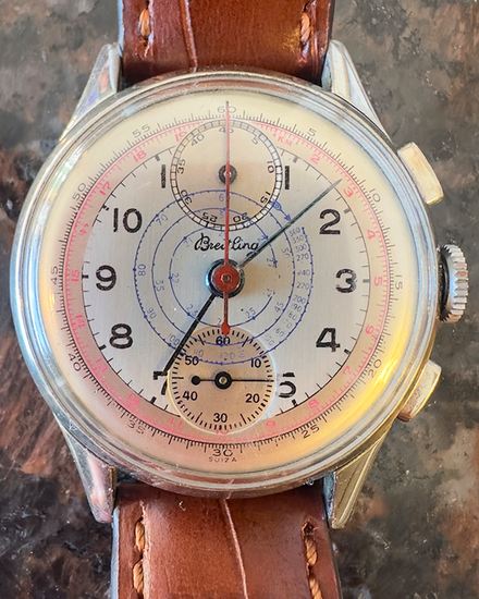 1946 Breitling Vintage Chronograph 35MM Silver Dial Aftermarket Leather Strap (Cal. Venus 170)