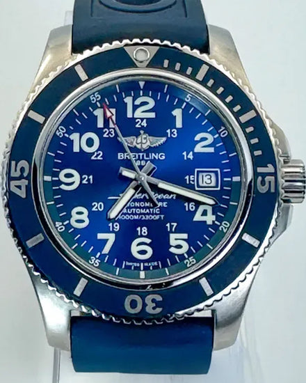 No Reserve - Breitling Superocean II 44MM Blue Dial Rubber Strap (A17392)