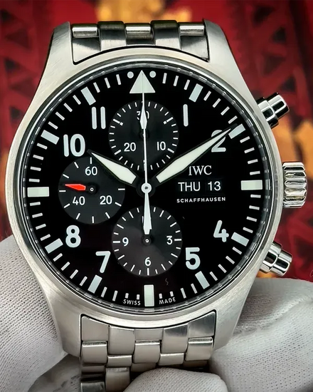 2025 IWC Schaffhausen Pilot Chronograph 43MM Black Dial Steel Bracelet (IW377710)