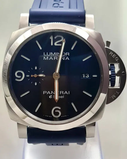 2022 Panerai Luminor Marina ESteel Blu Profondo 44MM Blue Dial Rubber Strap (PAM01157)