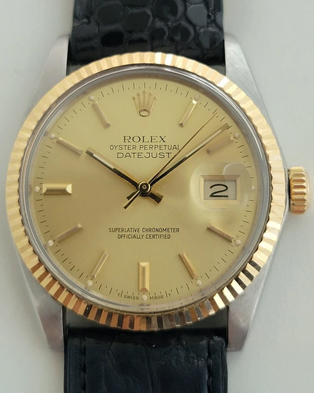 Rolex Datejust 36MM Champagne Dial Aftermarket Leather Strap (16013)