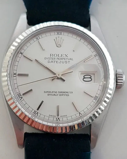 Rolex Datejust 36MM Silver Dial Aftermarket Leather Strap (16014)