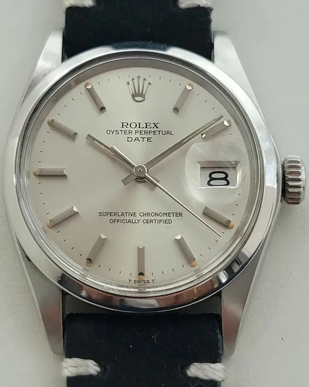 Rolex Oyster Perpetual Date 34MM Silver Dial Aftermarket Leather Strap (1500)