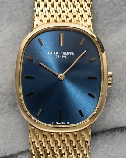 Patek Philippe Golden Ellipse 28MM Blue Dial Yellow Gold Bracelet (3548)