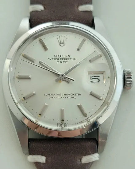 Rolex Oyster Perpetual Date 35MM Silver Dial Aftermarket Leather Strap (1500)