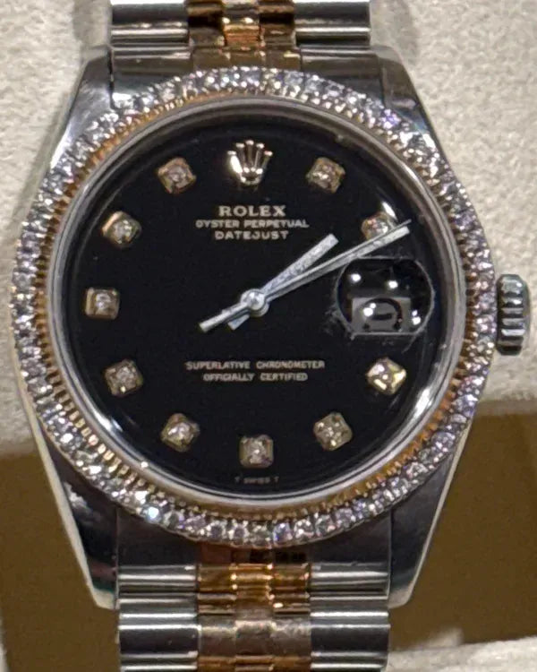 Rolex Datejust 36MM Aftermarket Black Dial Aftermarket Two-Tone Bracelet (16014)