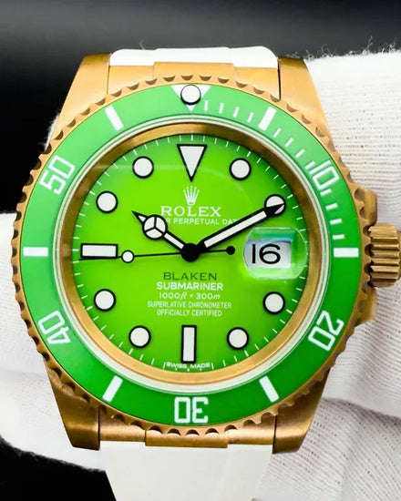 Rolex Submariner "Blaken Bronze" 40MM Aftermarket Green Dial Aftermarket Rubber Strap (116610LN)