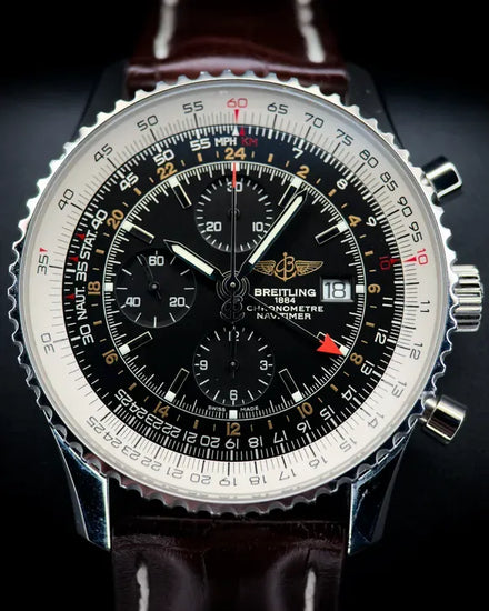 2019 Breitling Navitimer World GMT 46MM Black Dial Leather Strap (A2432212/B726)